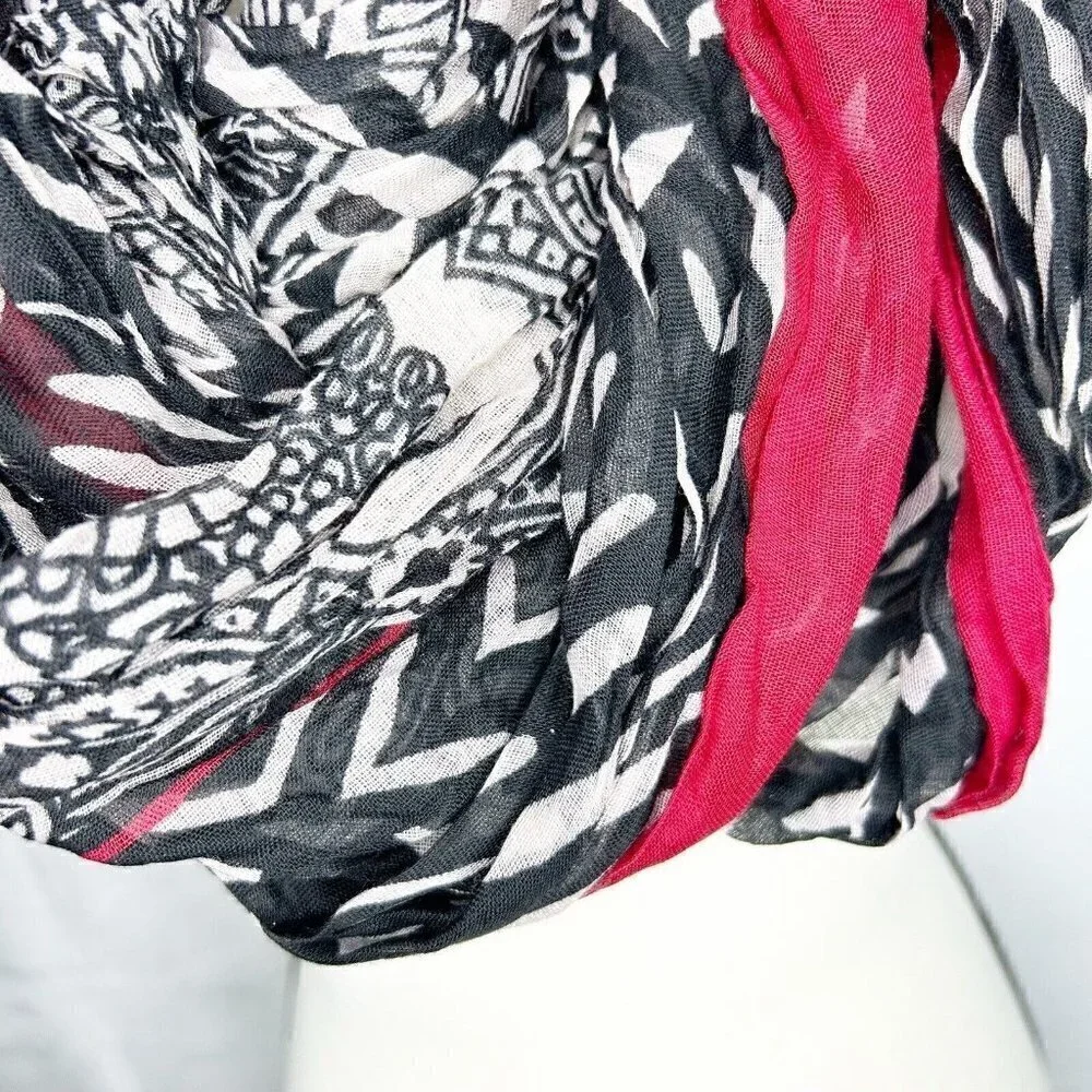 NWT Big Buddha Red Black Tan Semi-Sheer Infinity Scarf New